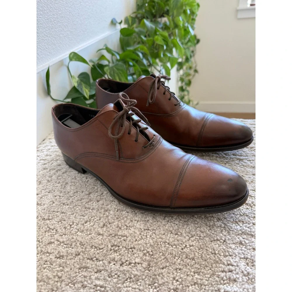 To Boot New York‎ BRANDON Oxford Men 12 Leather Cap Toe Italy DRESS SHOE COGNAC